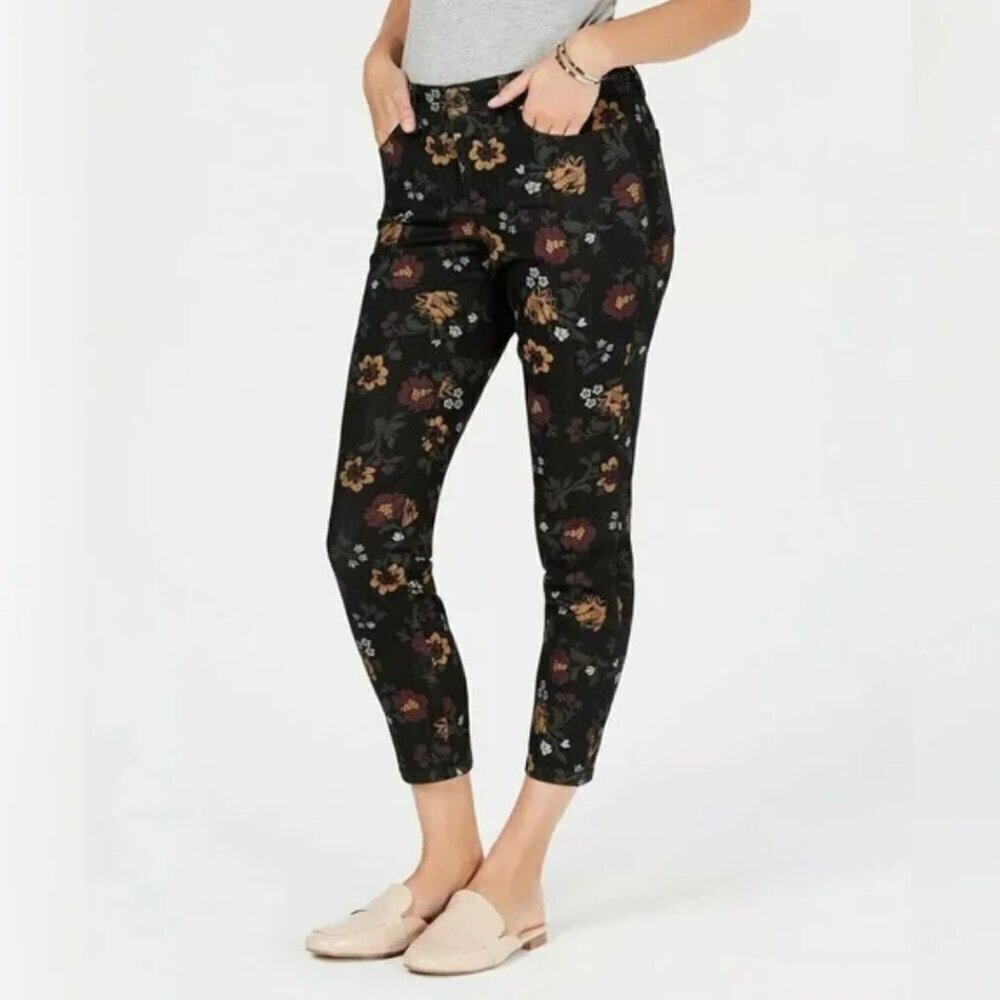 Charter Club Bristol Skinny Jeans 6 Ankle Floral Print Neutral Fall Trendy Cozy